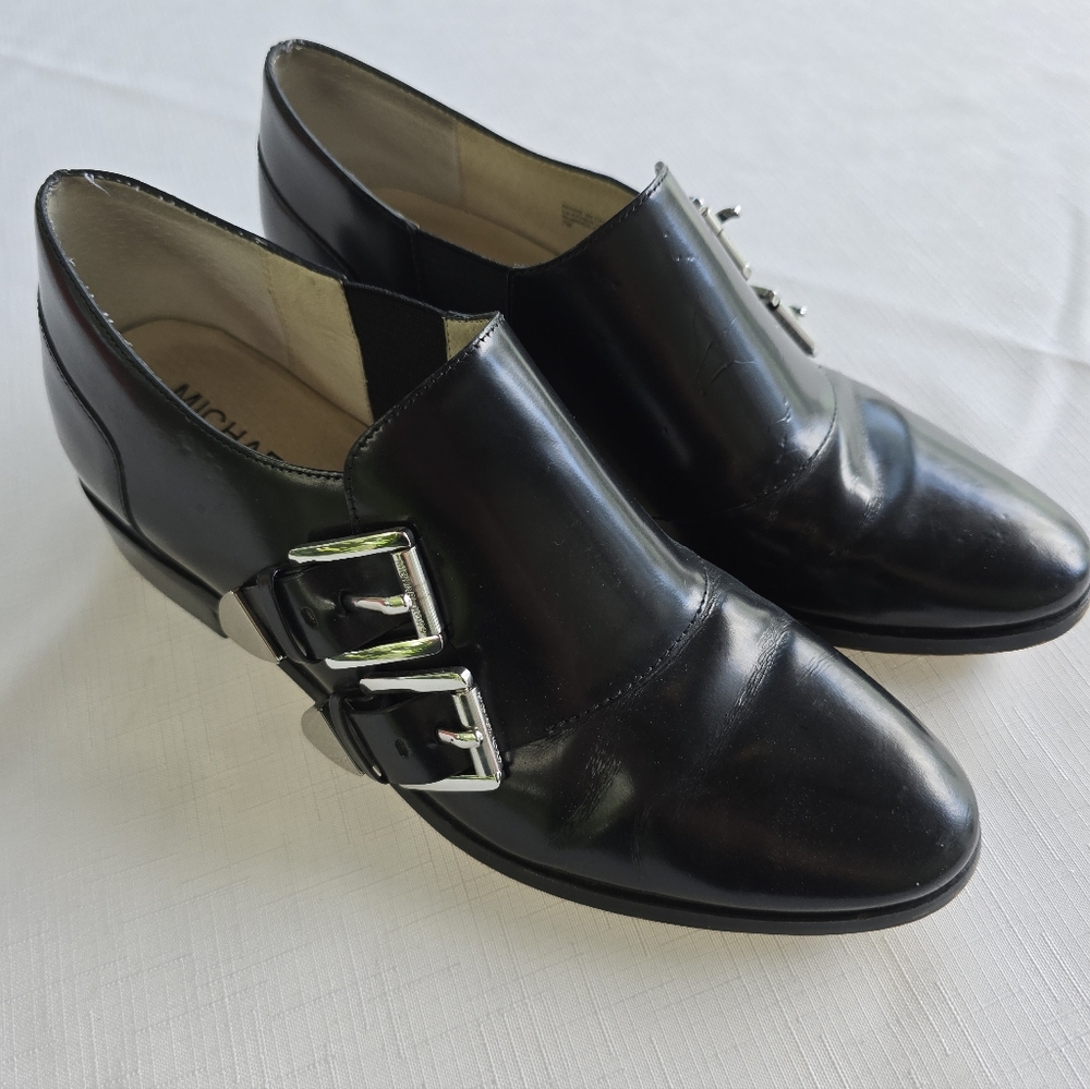 Michael Kors Black Leather Buckle Loafers 7